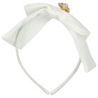 Girls White Chiffon Bow Headband, 2, hi-res