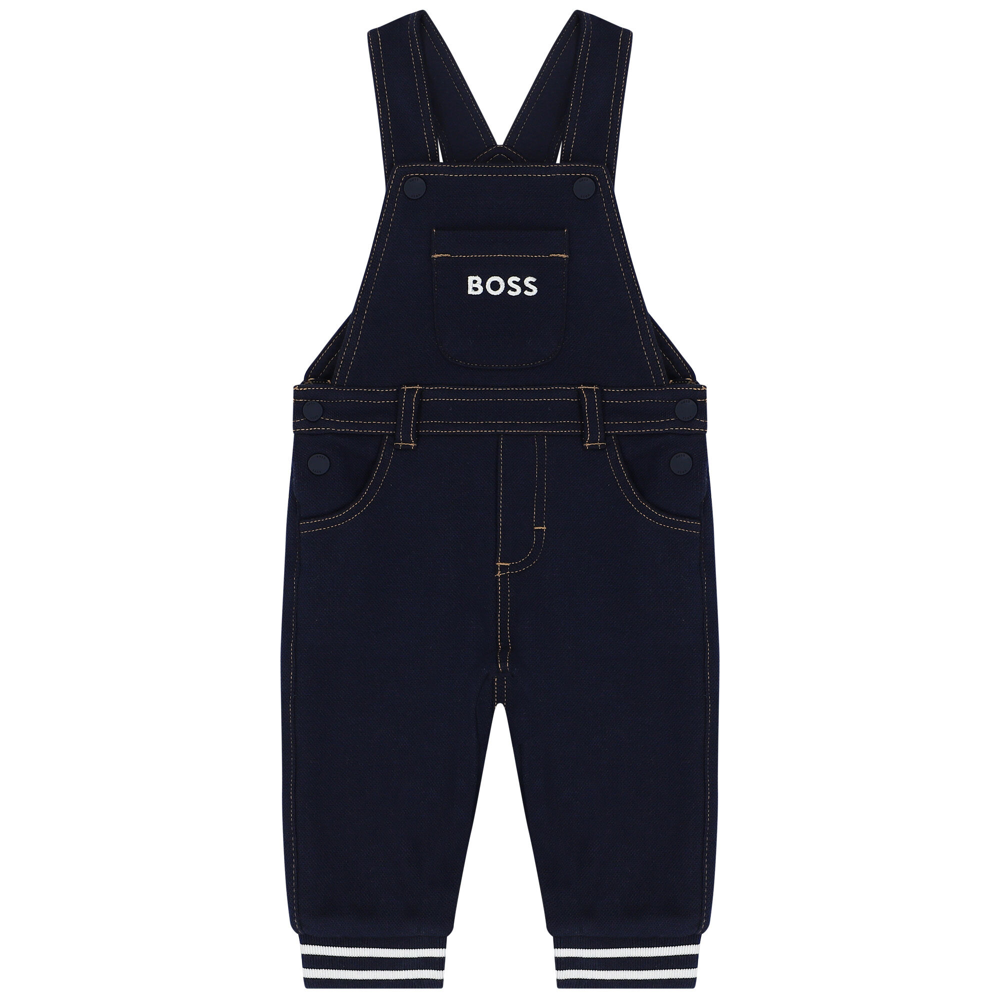 BOSS Baby Boys Navy Blue Logo Dungaree Junior Couture UAE