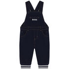 Baby Boys Navy Blue Logo Dungaree, , hi-res
