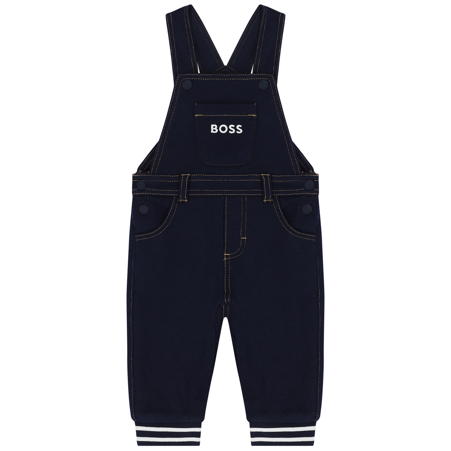 Baby Boys Navy Blue Logo Dungaree, , hi-res