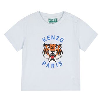 Younger Boys Blue Tiger Logo T-Shirt