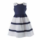 Girls Navy & White Polka Dots Dress, 1, hi-res