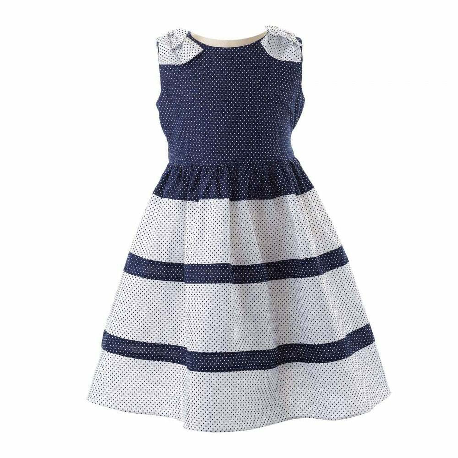 Girls Navy & White Polka Dots Dress, 1, hi-res image number null