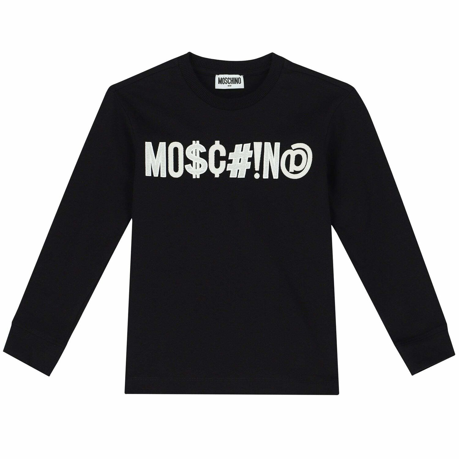 Boys Black Logo Long Sleeve Top, 1, hi-res