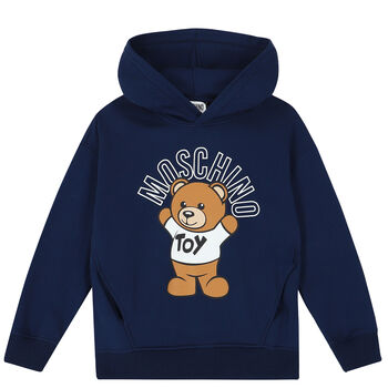 Navy Teddy Logo Hooded Top