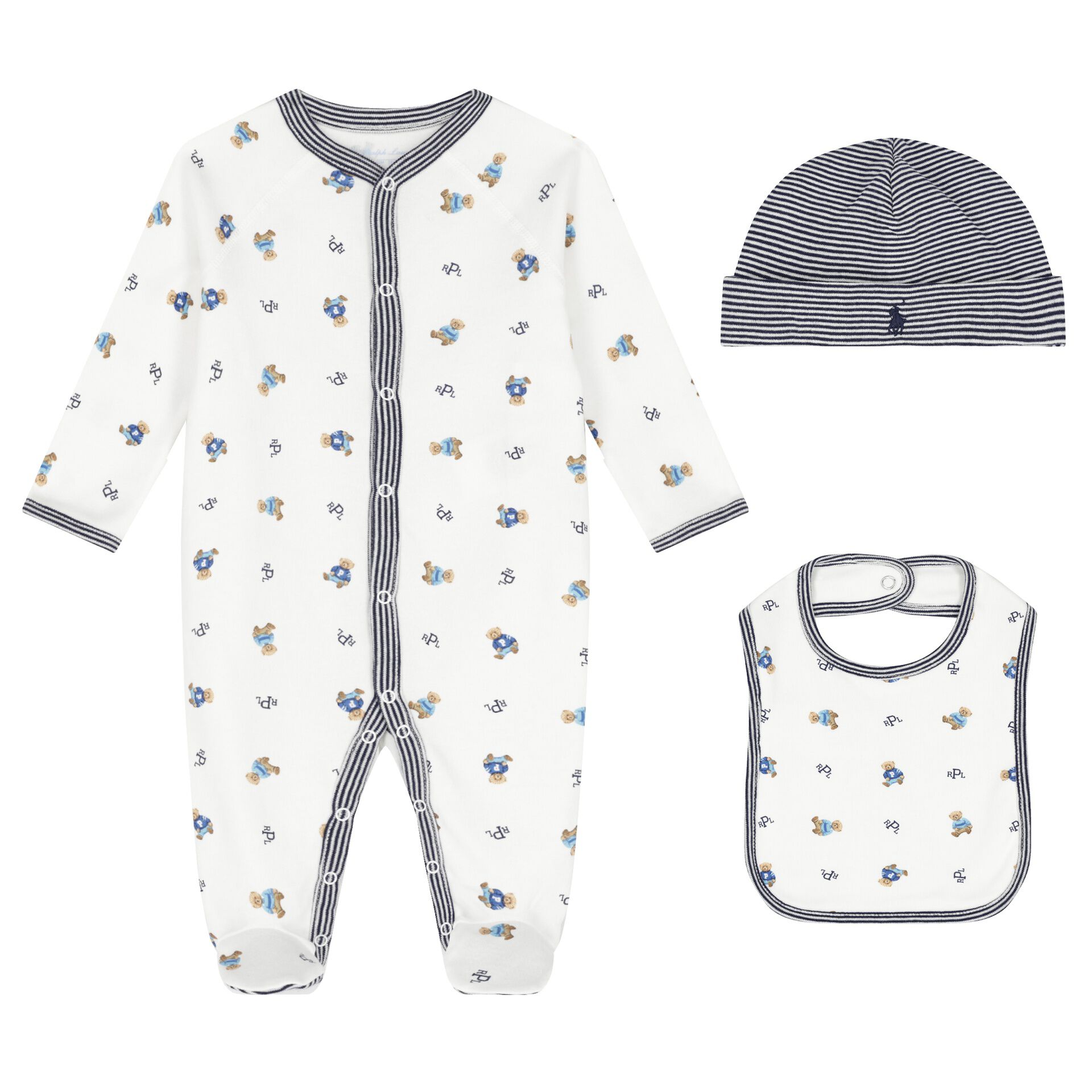 Ralph Lauren Baby Boys White Navy Blue Logo Babygrow Gift Set Junior Couture UAE