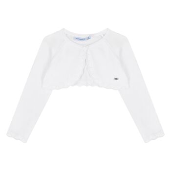 Younger Girls White Knitted Cardigan