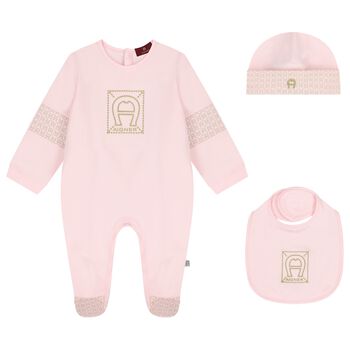 Baby Girls Pink Logo Babygrow Gift Set