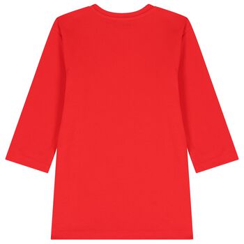 Girls Red Teddy Bear Logo Dress