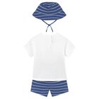 Younger Boys White & Blue Shorts Set, 1, hi-res