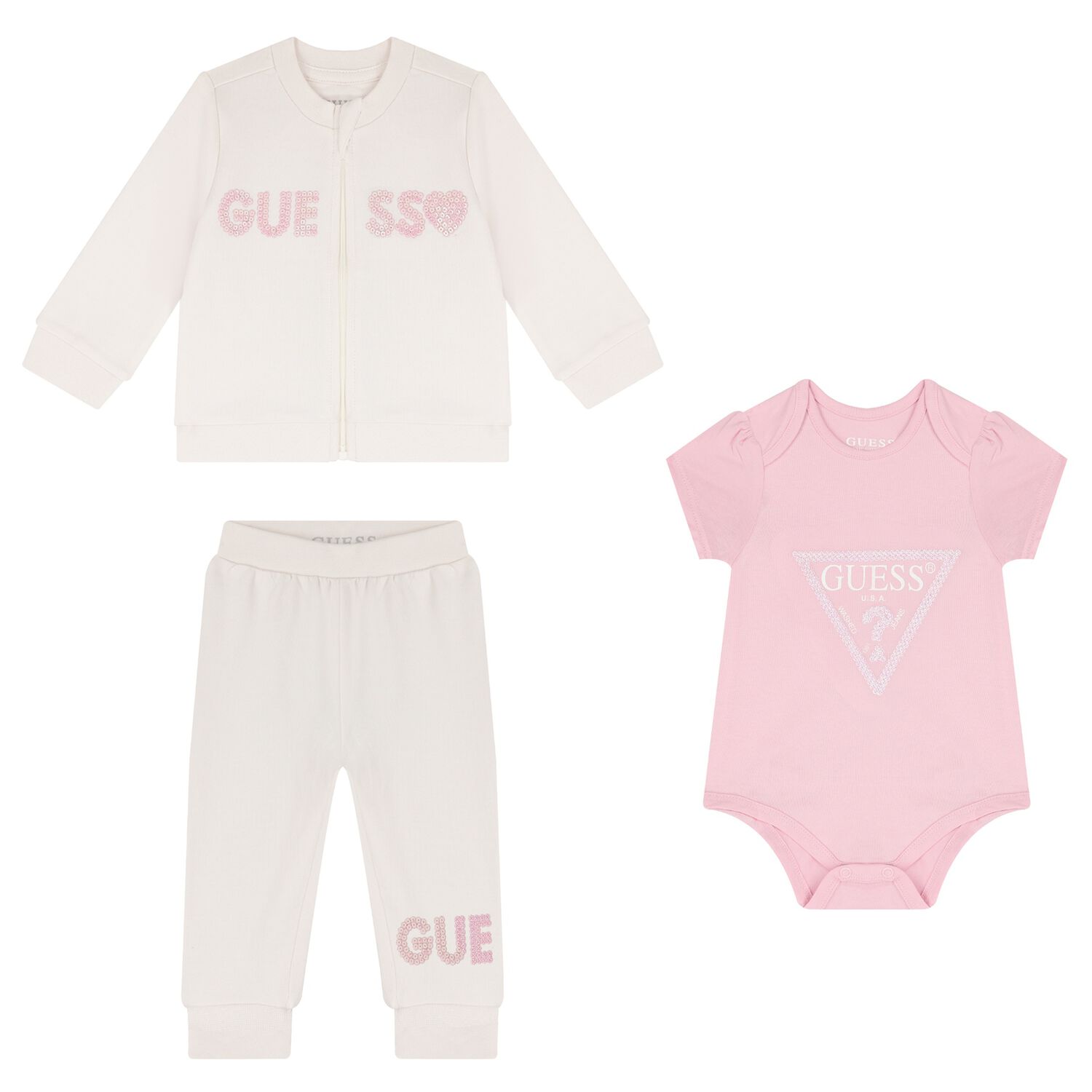 Baby Girls Ivory & Pink Logo Trouser Set, 1, hi-res