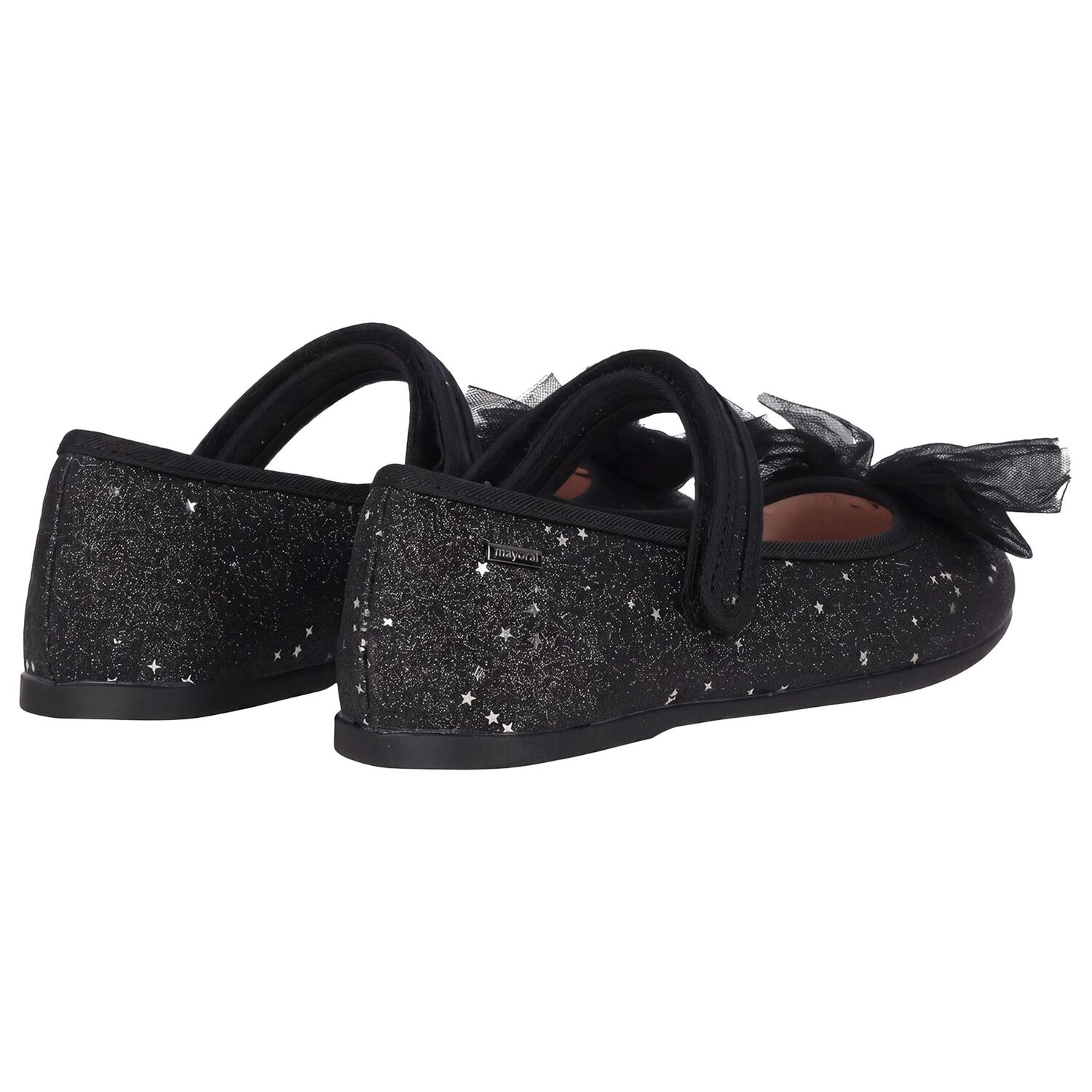 Girls Black Bow Glitter Shoes, 1, hi-res