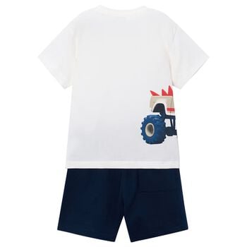 Boys White & Navy Blue Shorts Set