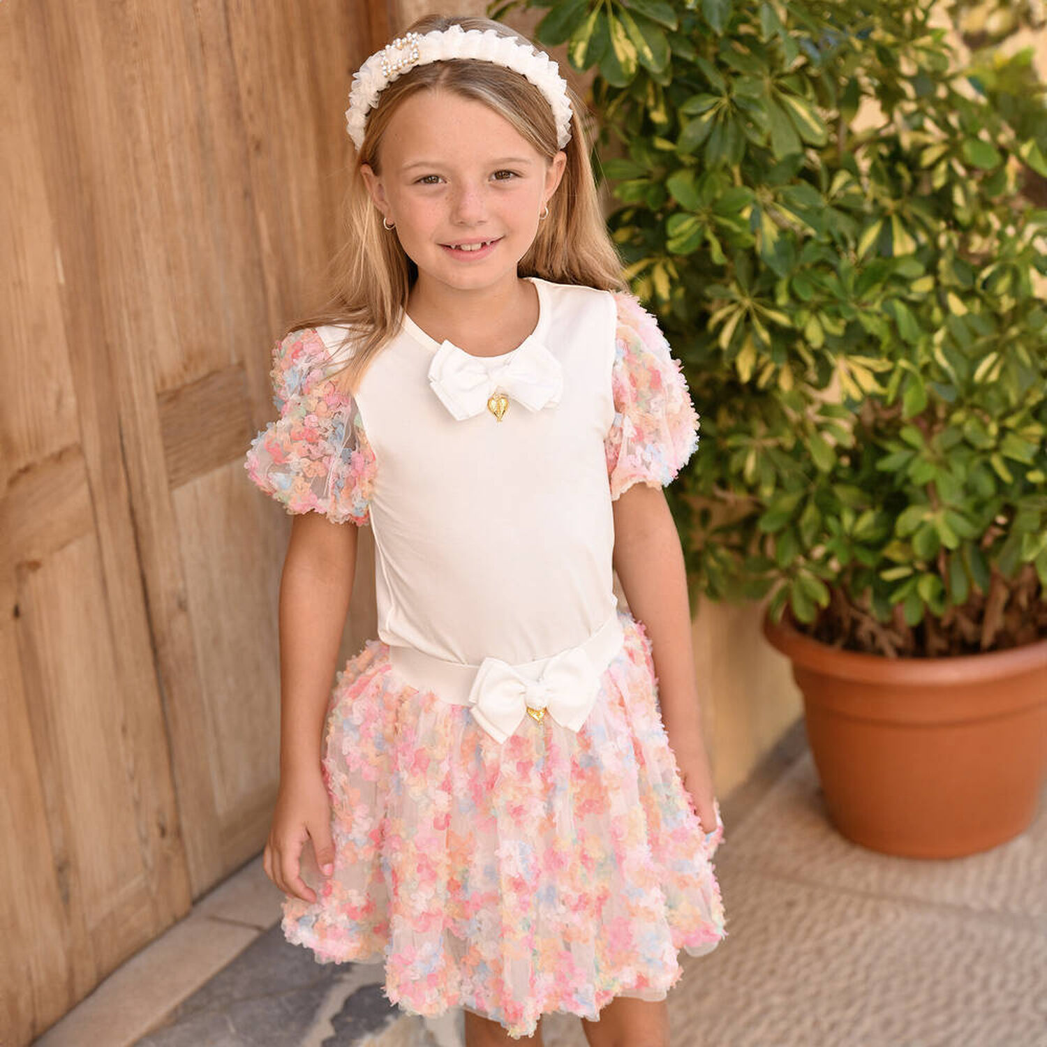 Girls Ivory & Pink Tulle Skirt Set, 1, hi-res image number null