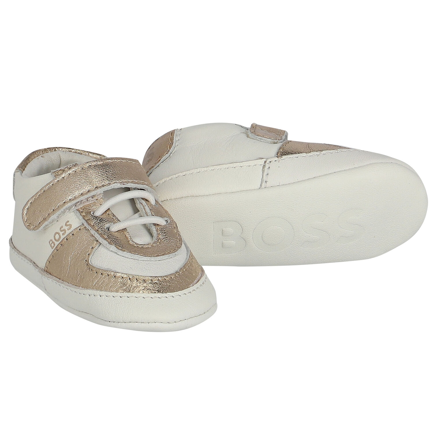 Ivory & Gold Logo Pre Walker Shoes, 1, hi-res