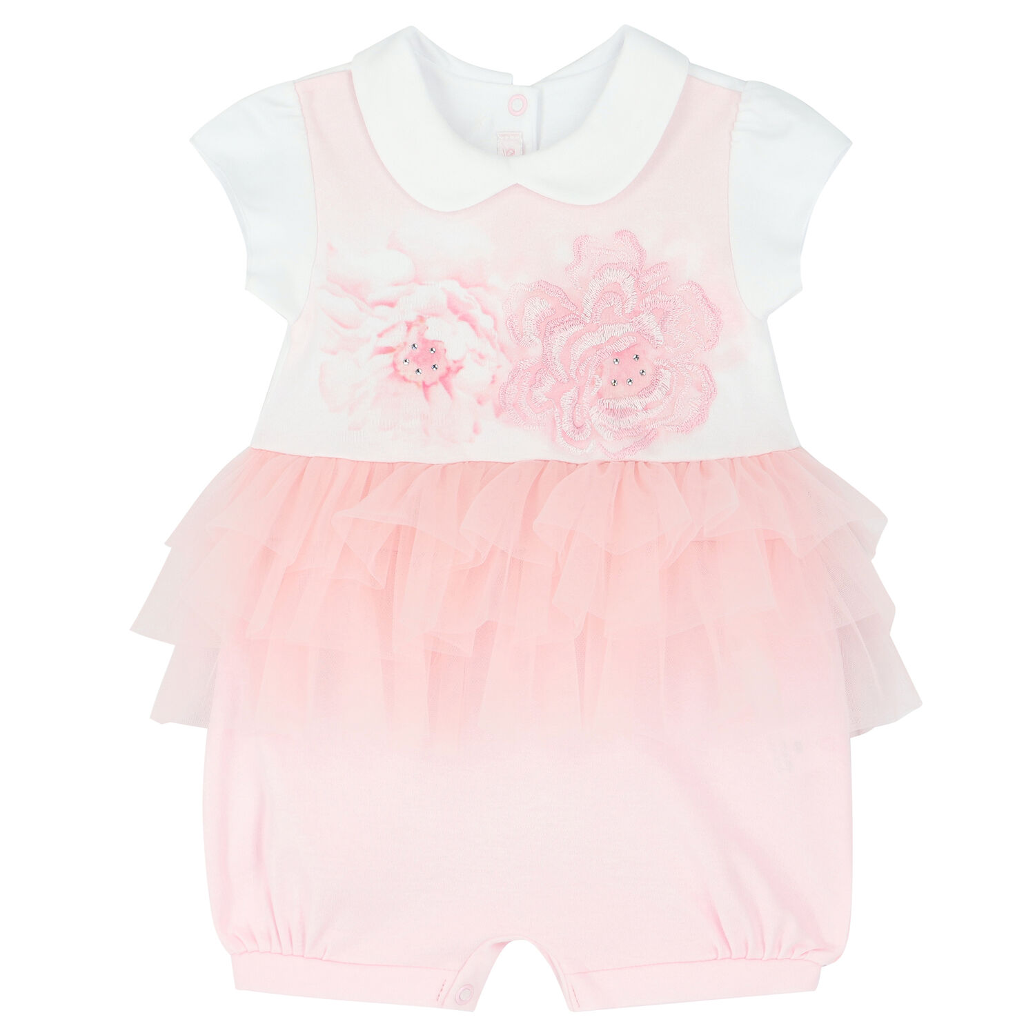 Baby Girls White & Pink Floral Romper, 1, hi-res image number null