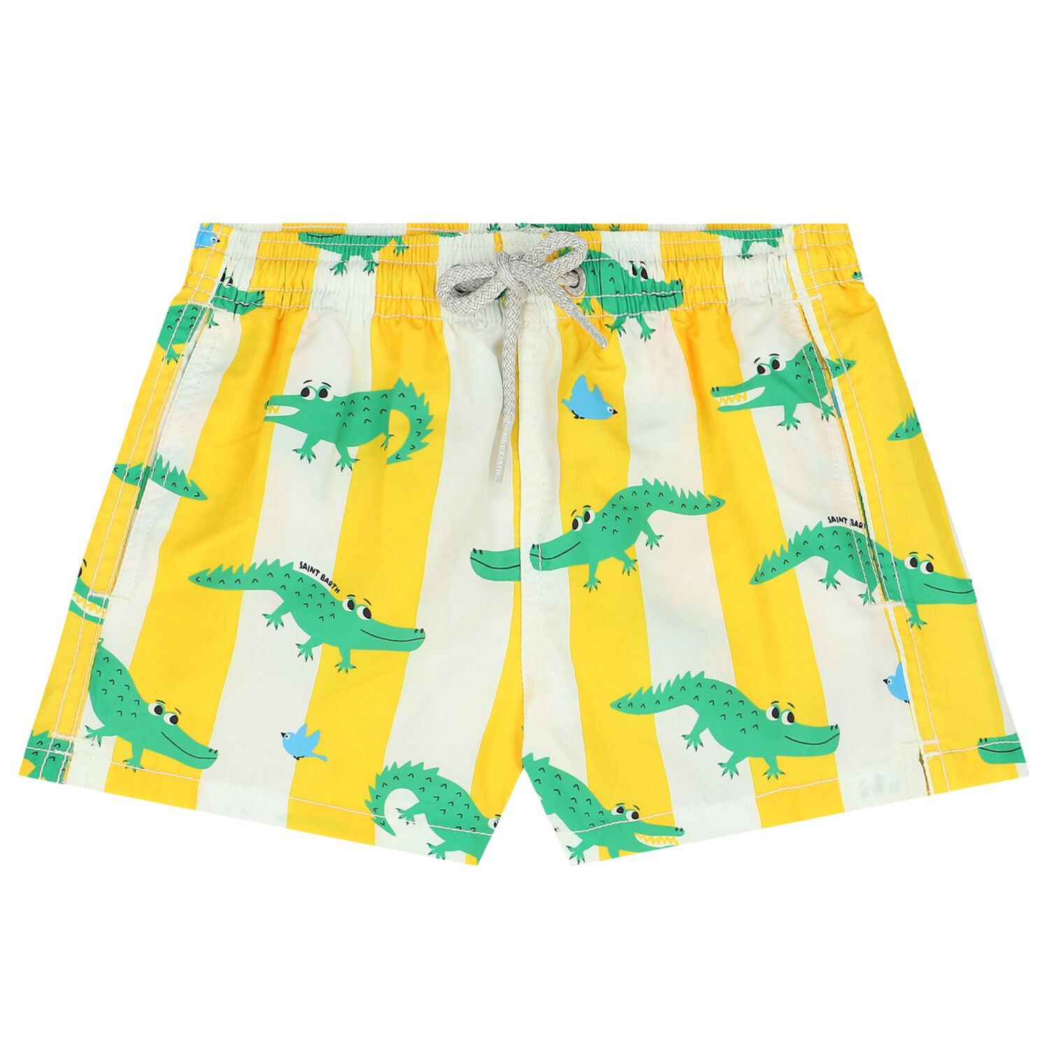 Boys Yellow & White Striped Crocodile Swim Shorts, 1, hi-res image number null