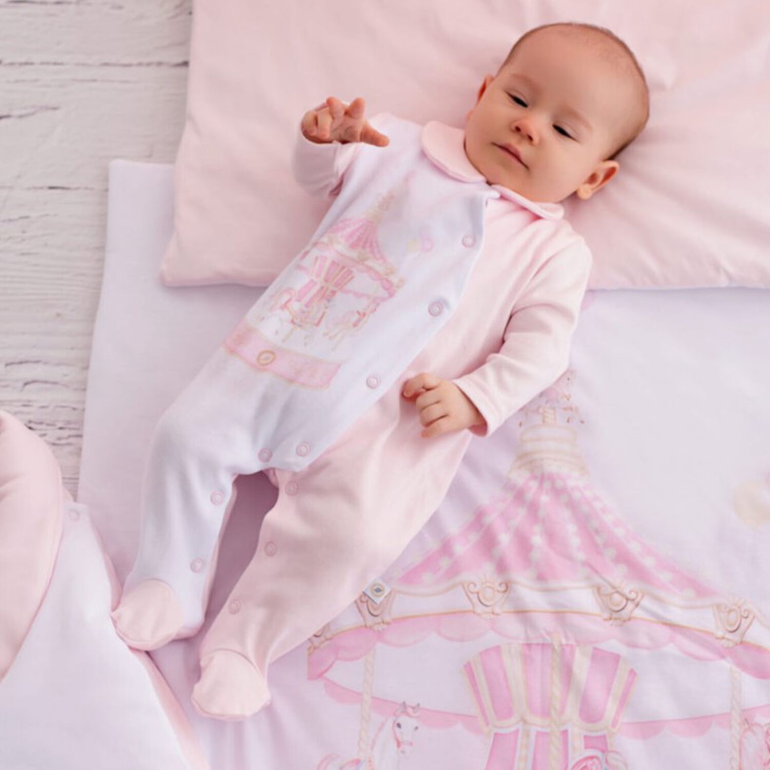 Baby Girls White & Pink Carousel Babygrow, 1, hi-res image number null