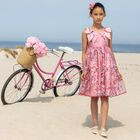 Girls Pink Floral Embroidered Dress, 1, hi-res