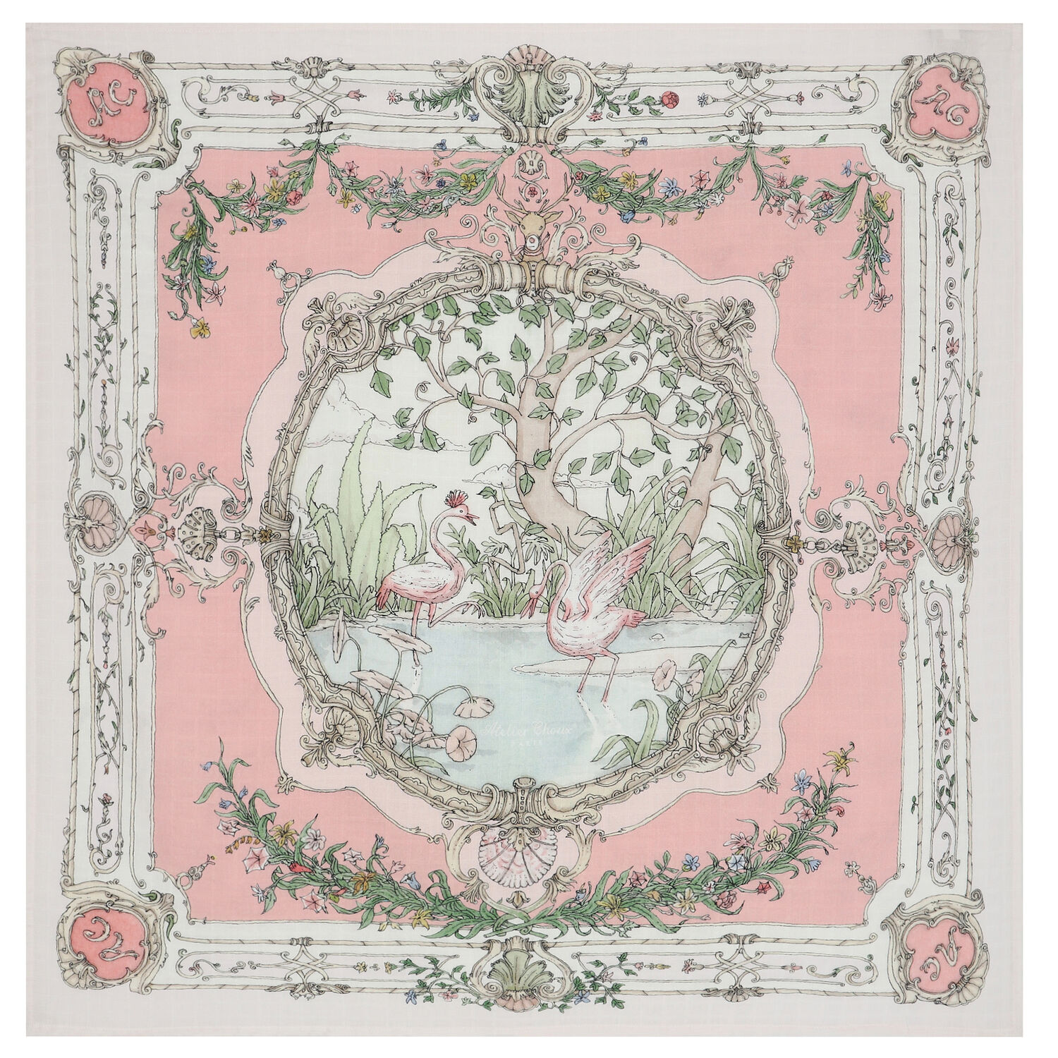 White & Pink Tapestry Swaddle Carré Blanket, 2, hi-res image number null