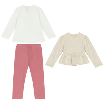 Younger Girls Ivory & Pink Leggings Set