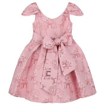 Girls Pink Castle Jacquard Dress