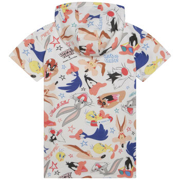 Girls White Looney Tunes Hooded Dress