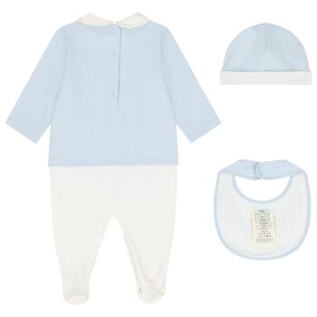 Baby Boys Blue & White Logo Babygrow Gift Set