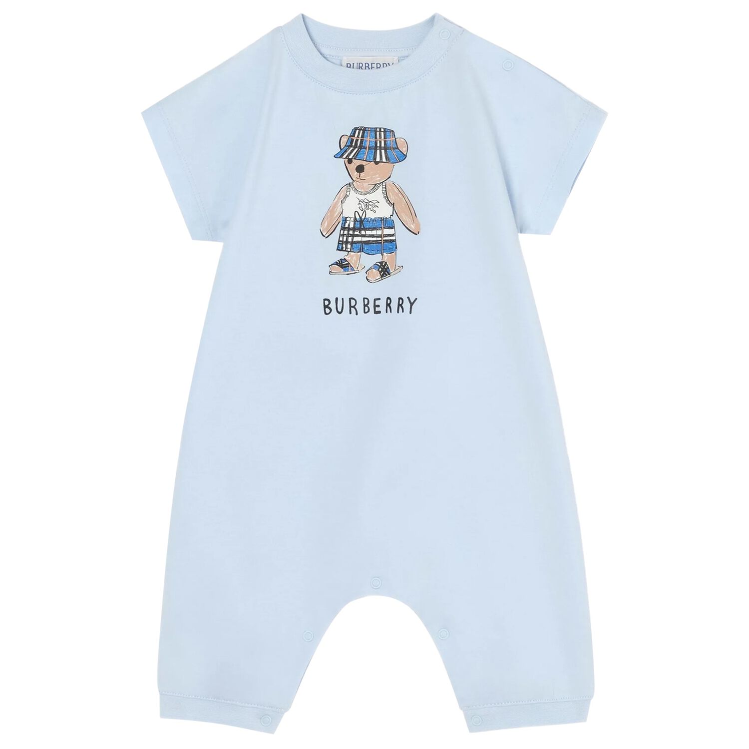 Baby Boys Blue Teddy Bear Logo Romper, 1, hi-res