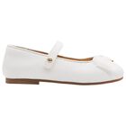 Girls White Leather Tulle Bow Shoes, 2, hi-res