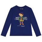 Girls Blue Polo Bear Long Sleeve Top, 1, hi-res