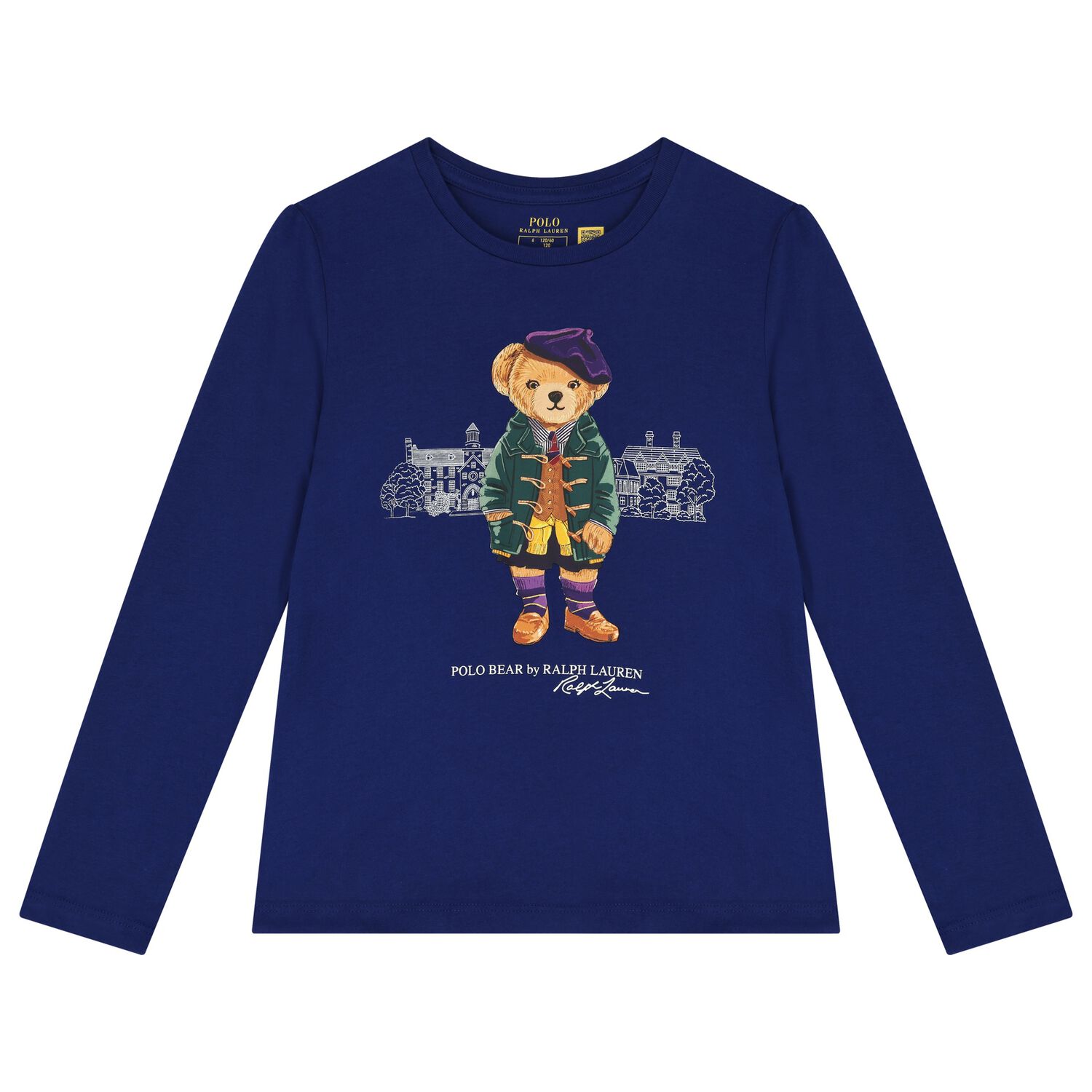 Girls Blue Polo Bear Long Sleeve Top, 1, hi-res