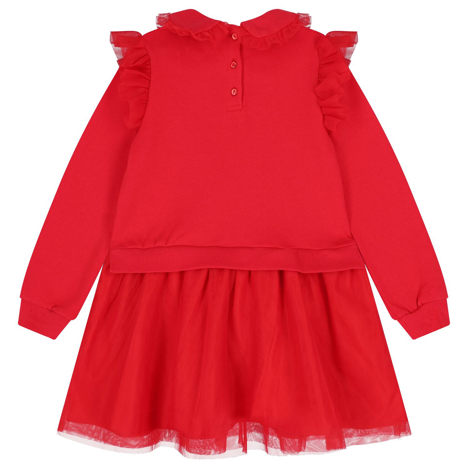 Girls Red Ruffle Tulle Dress, 1, hi-res