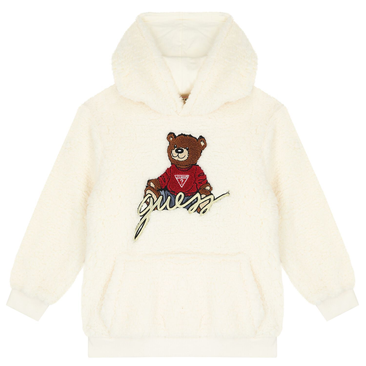 Ivory Teddy Bear Logo Sherpa Hooded Top, 1, hi-res
