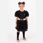 Girls Black Tulle Sleeve T-Shirt, 1, hi-res