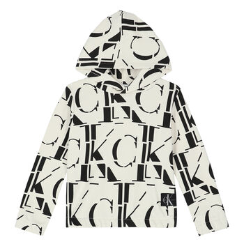 Girls Beige Logo Hooded Top