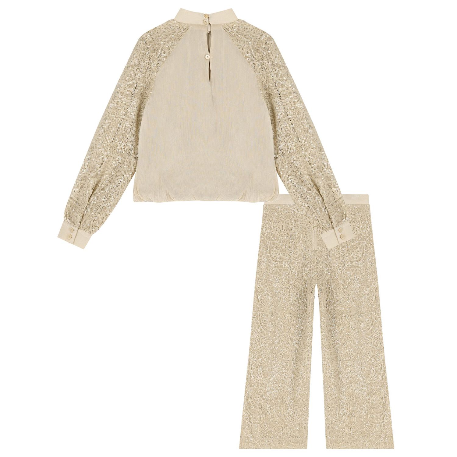 Girls Beige Embellished Trouser Set, 1, hi-res
