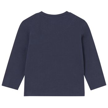 Younger Boys Navy Blue Logo Long Sleeve Top