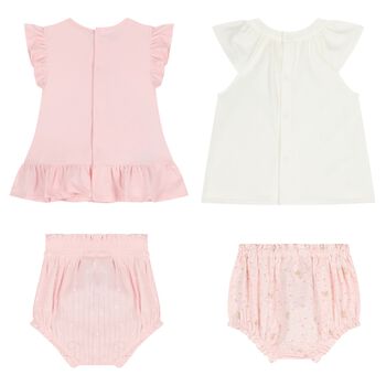 Baby Girls Ivory & Pink Floral Shorts Set ( 2-Pack )