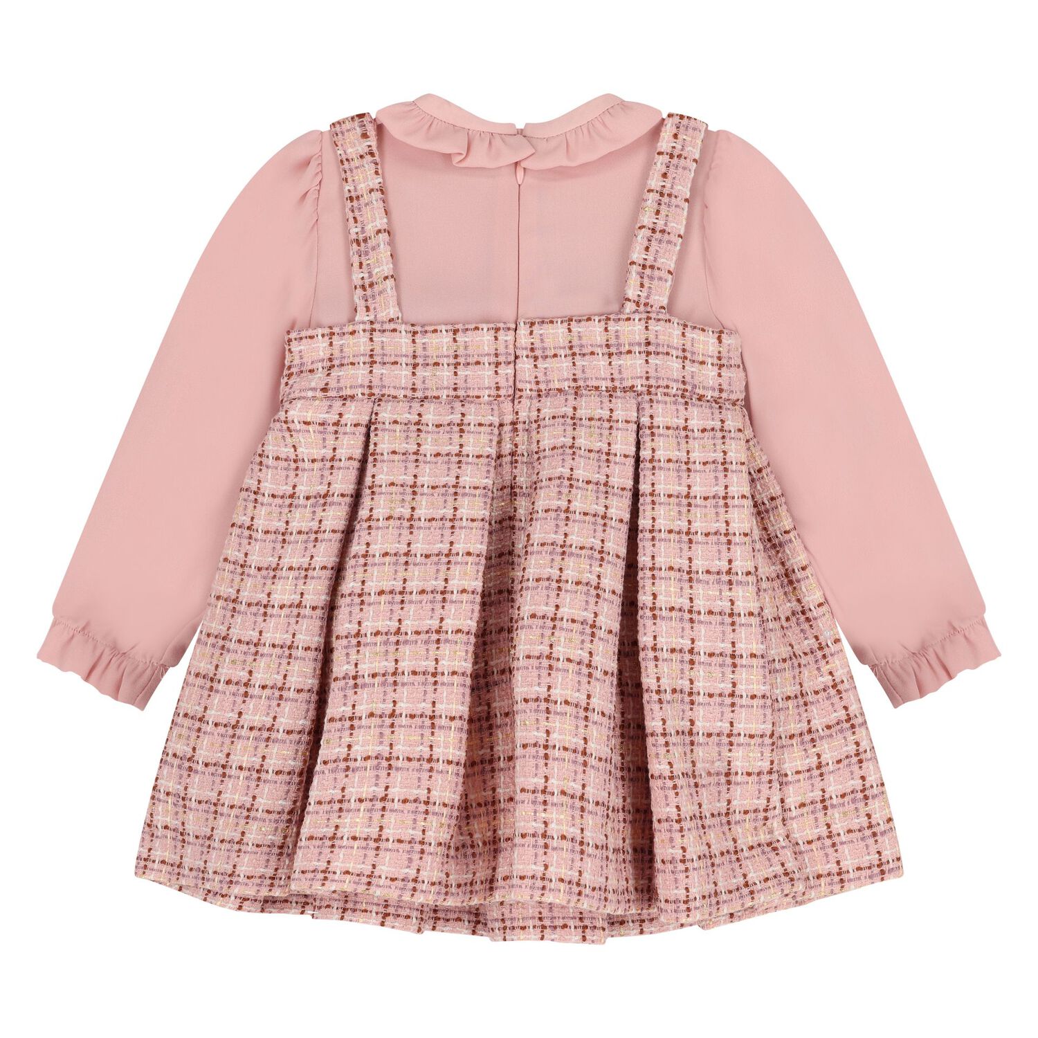 Younger Girls Pink Tweed & Crêpe Chiffon Dress, 1, hi-res