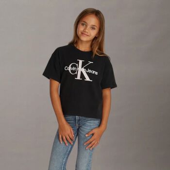 Girls Black Cotton CK Logo T-Shirt