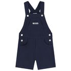 Baby Boys White & Navy Blue Logo Dungaree Set, 2, hi-res
