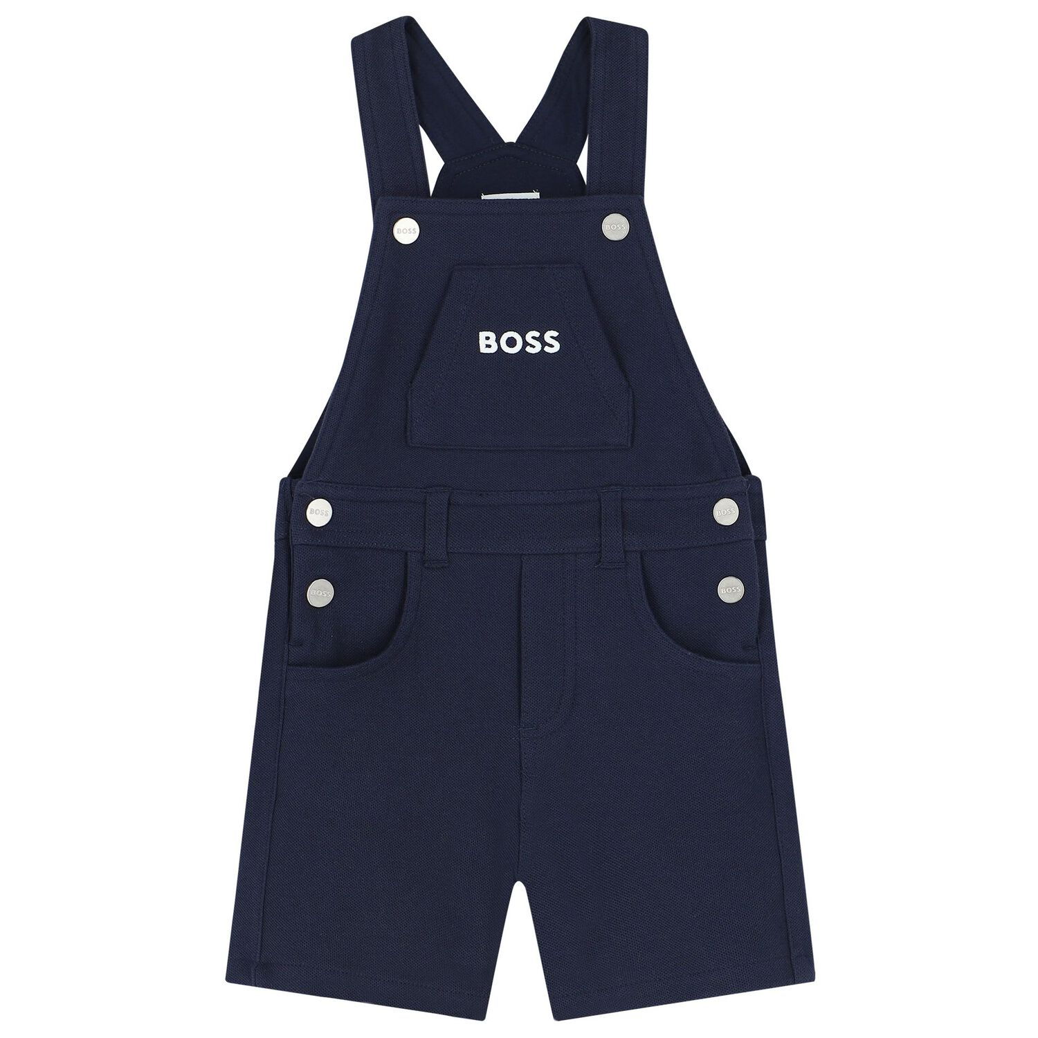 Baby Boys White & Navy Blue Logo Dungaree Set, 2, hi-res