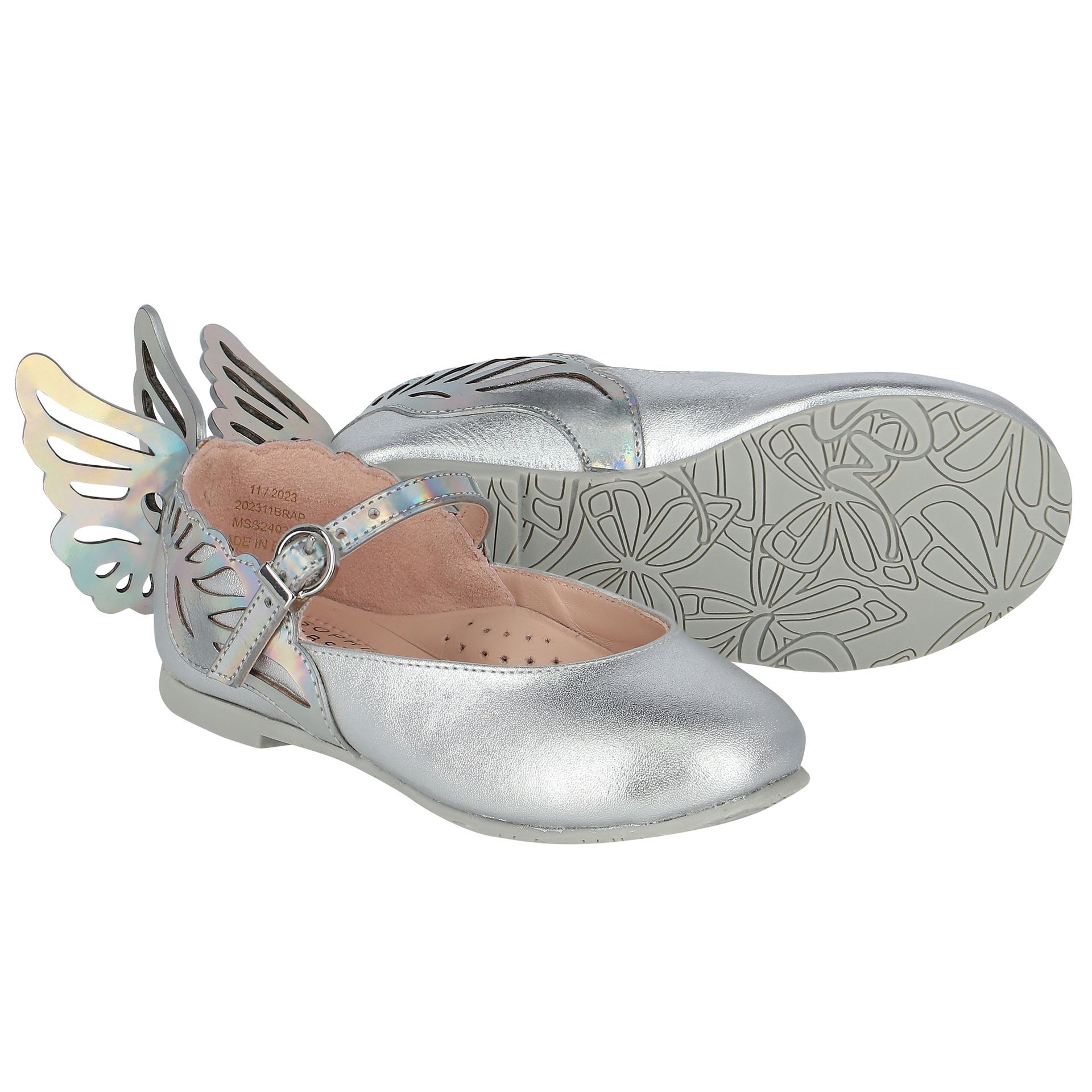 Sophia Webster Mini Girls Silver Leather Heavenly Shoes Junior Couture UAE