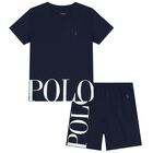 Boys Navy Logo Pyjamas, 1, hi-res