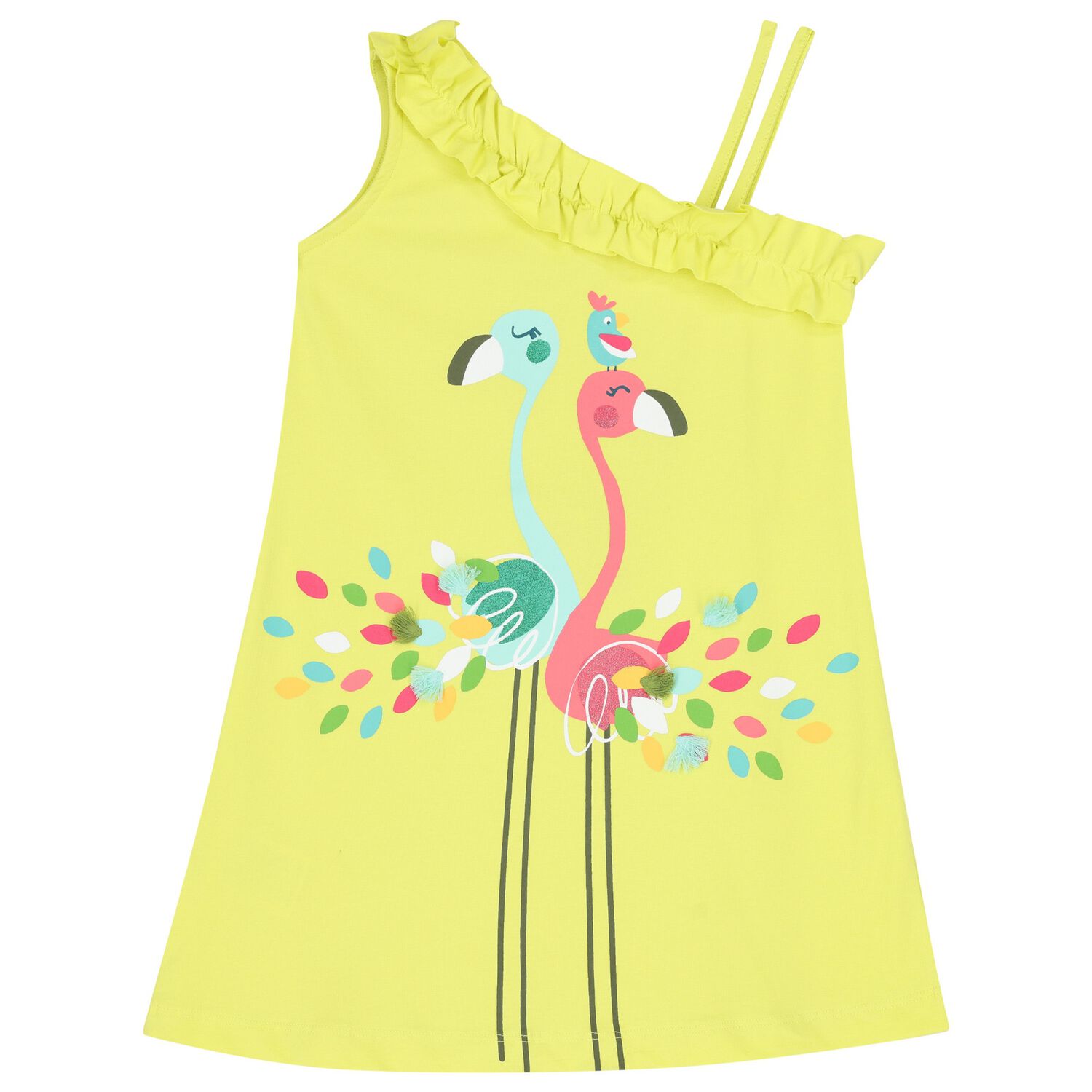 Girls Green Flamingo Dress, 2, hi-res image number null