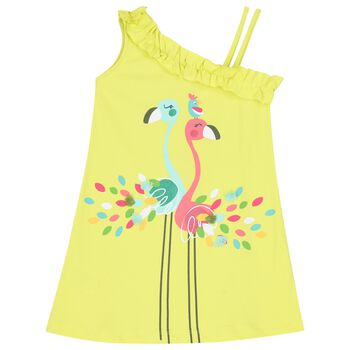 Girls Green Flamingo Dress