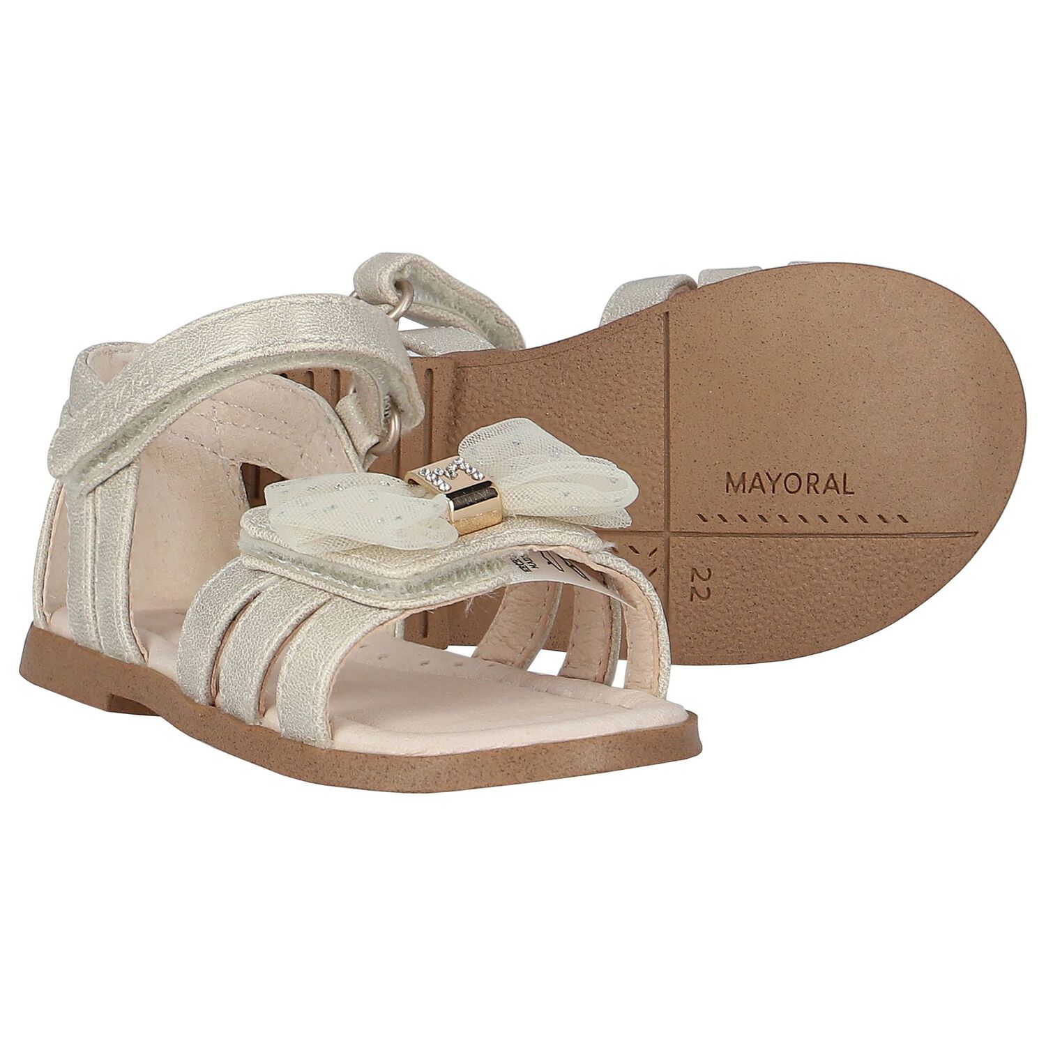 Younger Girls Gold Bow Sandals, 2, hi-res image number null