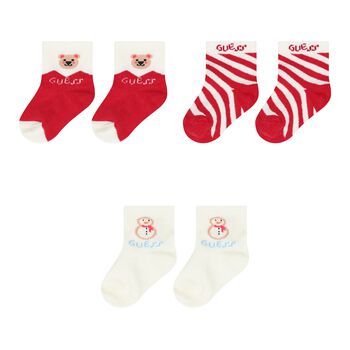 Red & Ivory Festive Socks ( 3-Pack )