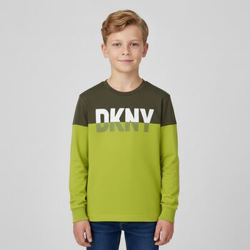 Boys Green Logo Long Sleeve Top